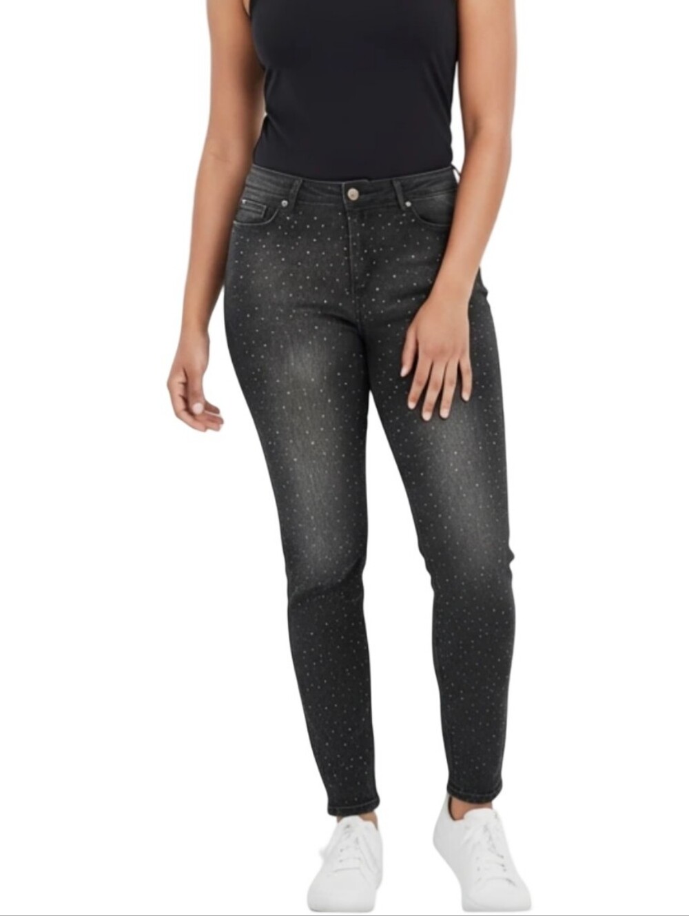 Rebecca Minkoff Washed Black Grey Crystal Rhinestone Studded Jeans Plus Size 20